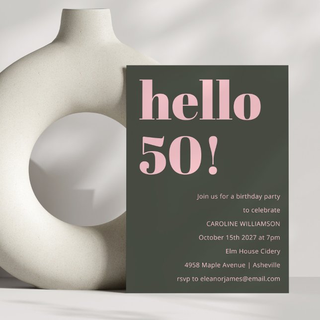 Invitation Fête d'anniversaire moderne 50 ans Bold Pink Olive (Créateur téléchargé)