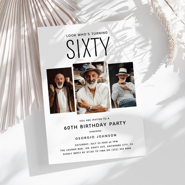 Invitation Fête d'anniversaire moderne 60 ans avec collage de (Créateur téléchargé)