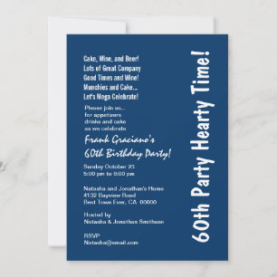 Invitation Fête d'anniversaire moderne 60e Coeur Bleu et Blan
