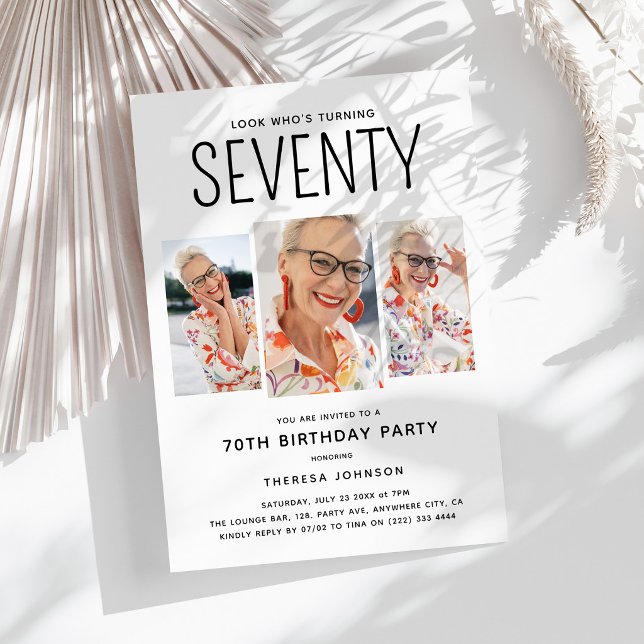 Invitation Fête d'anniversaire moderne 70 ans avec 3 photos (Créateur téléchargé)