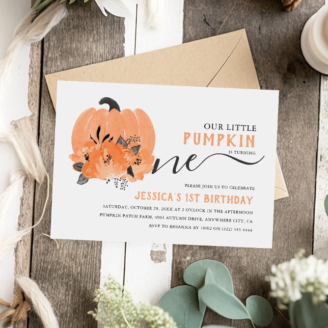 Invitation Fête d'anniversaire moderne à l'aquarelle Citrouil (Créateur téléchargé)