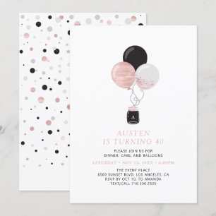 Invitation Fête d'anniversaire moderne avec ballons rose gold