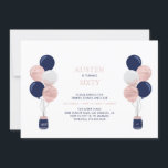 Invitation Fête d'anniversaire moderne avec ballons rose gold<br><div class="desc">Célébrez votre jour spécial avec cette invitation de fête d'anniversaire moderne chic. Ce design présente des ballons de fête élégants un pot de mason et des confettis avec la combinaison de couleurs rose gold et bleu marine. Vous pouvez personnaliser le texte à n'importe quel âge ou événement. Si vous avez...</div>