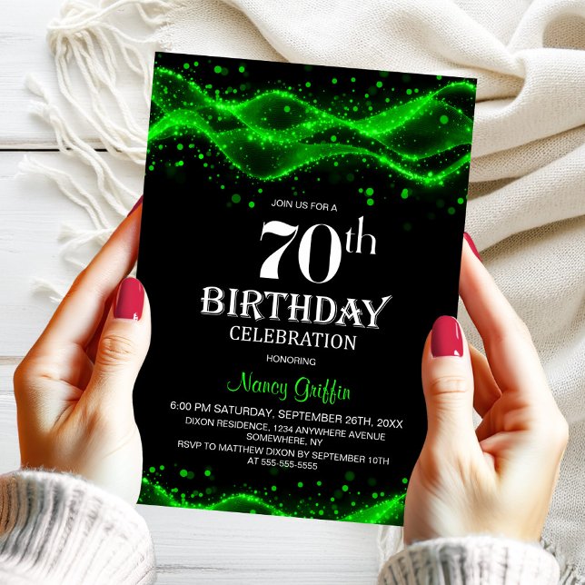 Invitation Fête d'anniversaire moderne Black and Green 70th (Créateur téléchargé)