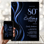 Invitation Fête d'anniversaire moderne Black Blue 80th<br><div class="desc">Invitation vos amis et proches avec cette invitation moderne de fête de 80e anniversaire en noir et bleu. La zone de texte personnalisable de ce modèle d'invitation vous permet d'inclure sans effort tous les détails nécessaires à votre fête d'anniversaire, y compris la date, l'heure, le lieu et les informations RSVP....</div>