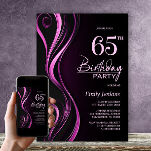 Invitation Fête d'anniversaire moderne Black Pink 65e