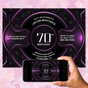 Invitation Fête d'anniversaire moderne Black Pink 70e