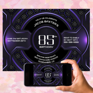 Invitation Fête d'anniversaire moderne Black Purple 85e