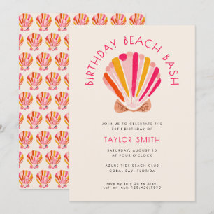 Invitation Fête d'anniversaire moderne Bold Beach Summer Shel