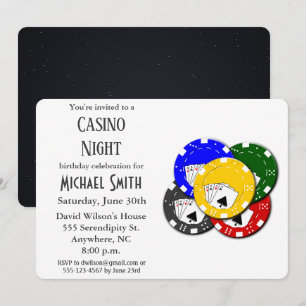 Invitation Fête d'anniversaire moderne Casino Poker Nuit
