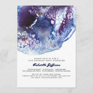 Invitation Fête d'anniversaire moderne d'aquarelle de bleu