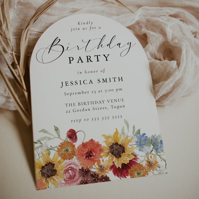 Invitation Fête d'anniversaire moderne de femme avec arche fl (Créateur téléchargé)