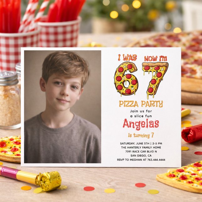 Invitation Fête d'anniversaire moderne de Slice Slice Boy Six (Modern Slice Slice Boy Six Seven Birthday Party Invitation)