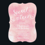 Invitation Fête d'anniversaire moderne de sweet sixteen<br><div class="desc">Commencez votre partie de sweet sixteen de filles outre de la droite avec notre belle aquarelle et invitation de fantaisie de partie de sweet sixteen de manuscrit. Notre invitation élégante et contemporaine de partie du bonbon 16 comporte un ensemble de police moderne sur de belles nuances de secousse rose d'arrière...</div>