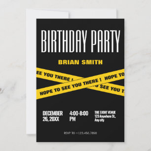 Invitation Fête d'anniversaire moderne en noir et jaune