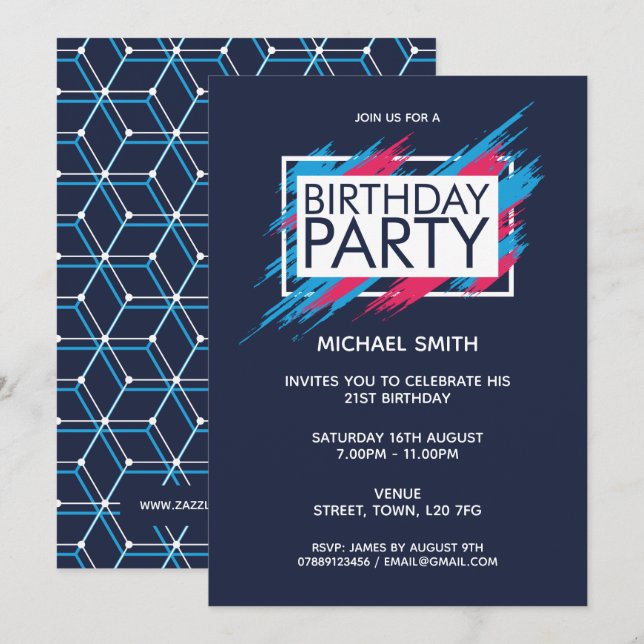 Invitation Fête d'anniversaire Moderne et amusant (Devant / Derrière)