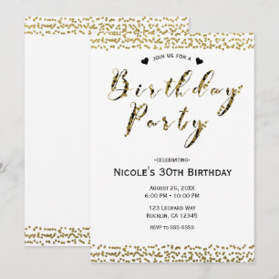 Invitation Fête d'anniversaire moderne et chic en or blanc et