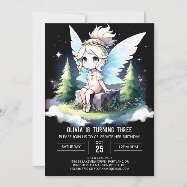 Invitation Fête d'anniversaire moderne et fantaisiste de fée (Devant)