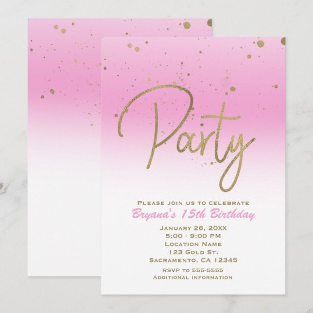 Invitation Fête d'anniversaire moderne et glamour avec confet (Devant / Derrière)