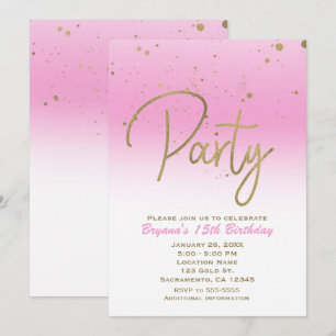 Invitation Fête d'anniversaire moderne et glamour rose et or 