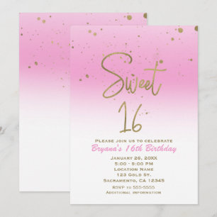 Invitation Fête d'anniversaire moderne et glamour rose et or 