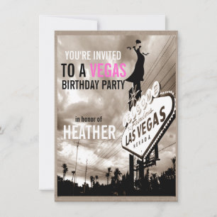 Invitation Fête d'anniversaire moderne Las Vegas sépia vintag