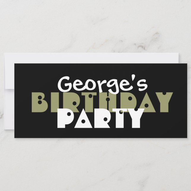 Invitation Fête d'anniversaire moderne Olive Green et Black C (Devant)