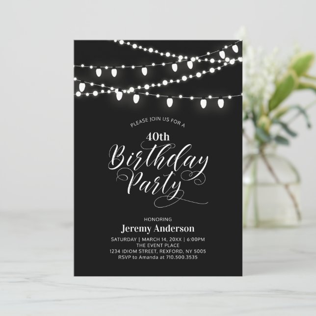 Invitation Fête d'anniversaire moderne Or & Noir 40 ans pour  (Debout devant)