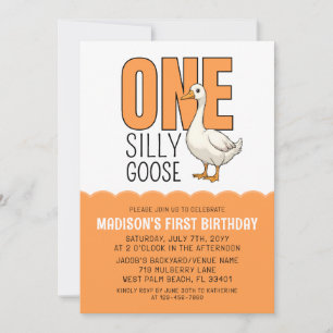 Invitation Fête d'anniversaire moderne orange d'une oie idiot