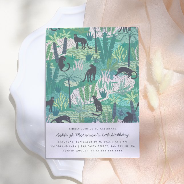 Invitation Fête d'anniversaire Moderne Panther Jungle (Créateur téléchargé)