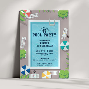 Invitation Fête d'anniversaire moderne piscine bleue
