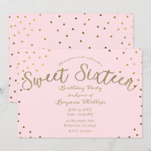 Invitation Fête d'anniversaire moderne pour 16 ans avec doré 