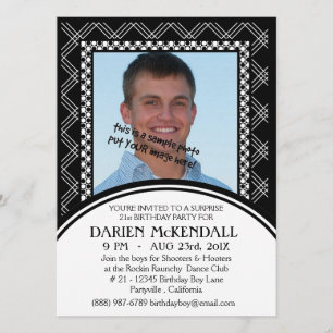 Invitation Fête d'anniversaire moderne pour adultes noir et b