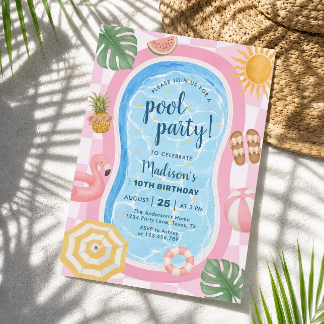 Invitation Fête d'anniversaire moderne pour fille thème d'été (Créateur téléchargé)