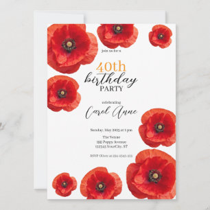 Invitation Fête d'anniversaire moderne Red Poppy