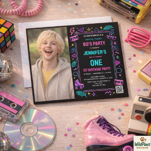 Invitation Fête d'anniversaire Moderne Rétro Néon des Années