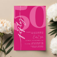 Fête d'anniversaire moderne rose cinquante