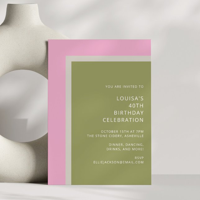 Invitation Fête d'anniversaire moderne rose vert simple et co (Créateur téléchargé)