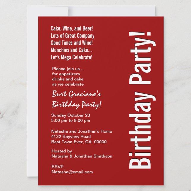 Invitation Fête d'anniversaire moderne Rouge et blanc GRAND M (Devant)