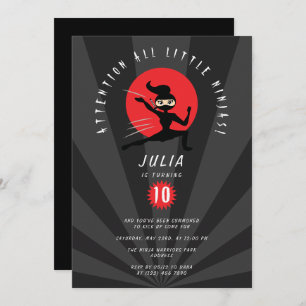Invitation Fête d'anniversaire moderne rouge noir Ninja guerr
