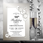 Invitation Fête d'anniversaire moderne Silver Geometry 90th<br><div class="desc">Organisez et invitation vos amis et les proches à votre fête d'anniversaire de 90ème anniversaire avec cette élégante invitation de fête d'anniversaire hexagonale d'argent.</div>