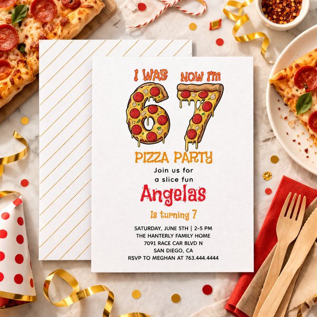 Invitation Fête d'anniversaire Moderne Slice Slice Boy Six Se (Modern Slice Slice Boy Six Seven Birthday Party Invitation)