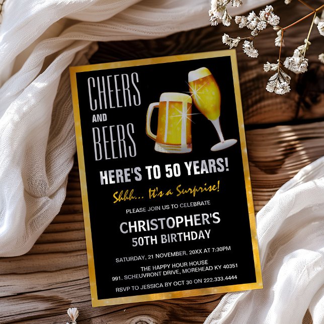 Invitation Fête d'anniversaire Moderne Surprise Cheers & Beer (Créateur téléchargé)