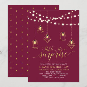 Invitation Fête d'anniversaire moderne surprise or et rouge 6