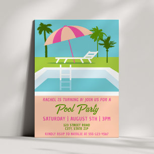 Invitation Fête d'anniversaire moderne tropicale pour filles