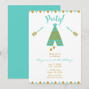 Invitation Fête d'anniversaire moderne Turquoise sarcelle & o