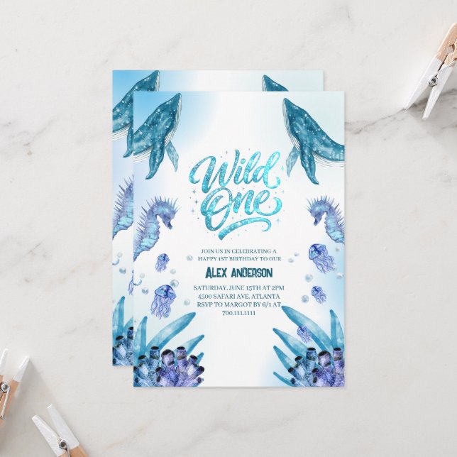 Invitation Fête d'anniversaire moderne ''Wild One'' pour enfa (Devant/Arrière en situation)