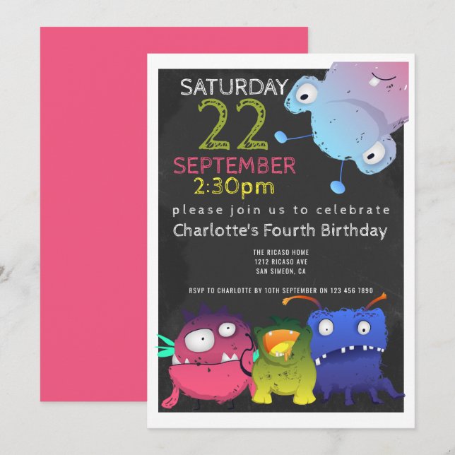 Invitation Fête d'anniversaire Monster Bash Personnalisée (Devant / Derrière)