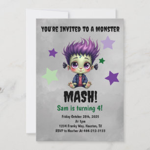 Invitation Fête d'anniversaire Monster Mash cheveux courts