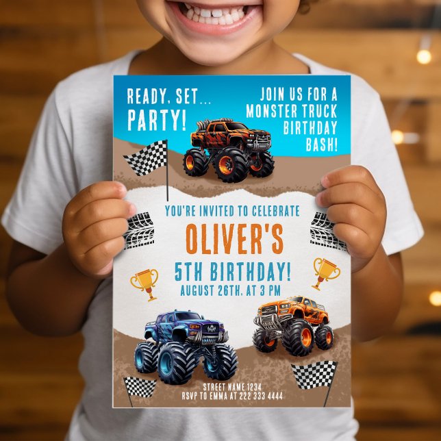 Invitation Fête d'anniversaire Monster Truck (Créateur téléchargé)